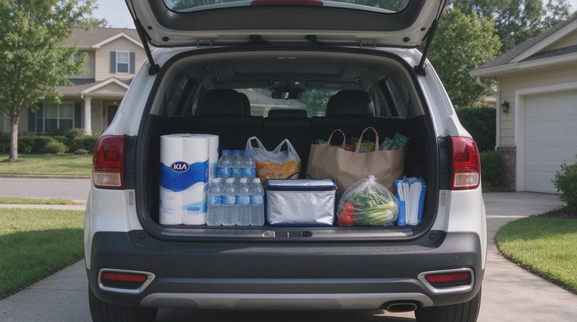 Two installed child seats and a booster consume most of the second-row real estate