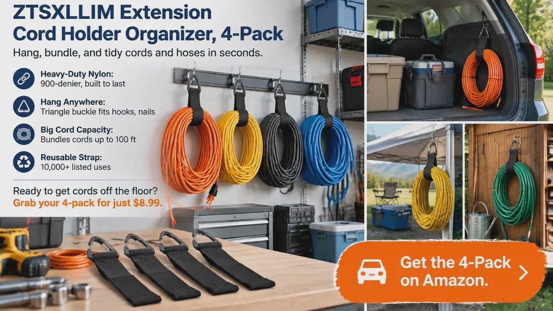 Rope, hammock straps, a coiled charging cable, tent guy lines: the 16-inch length gives you room to cinch something thick or loop around something thin